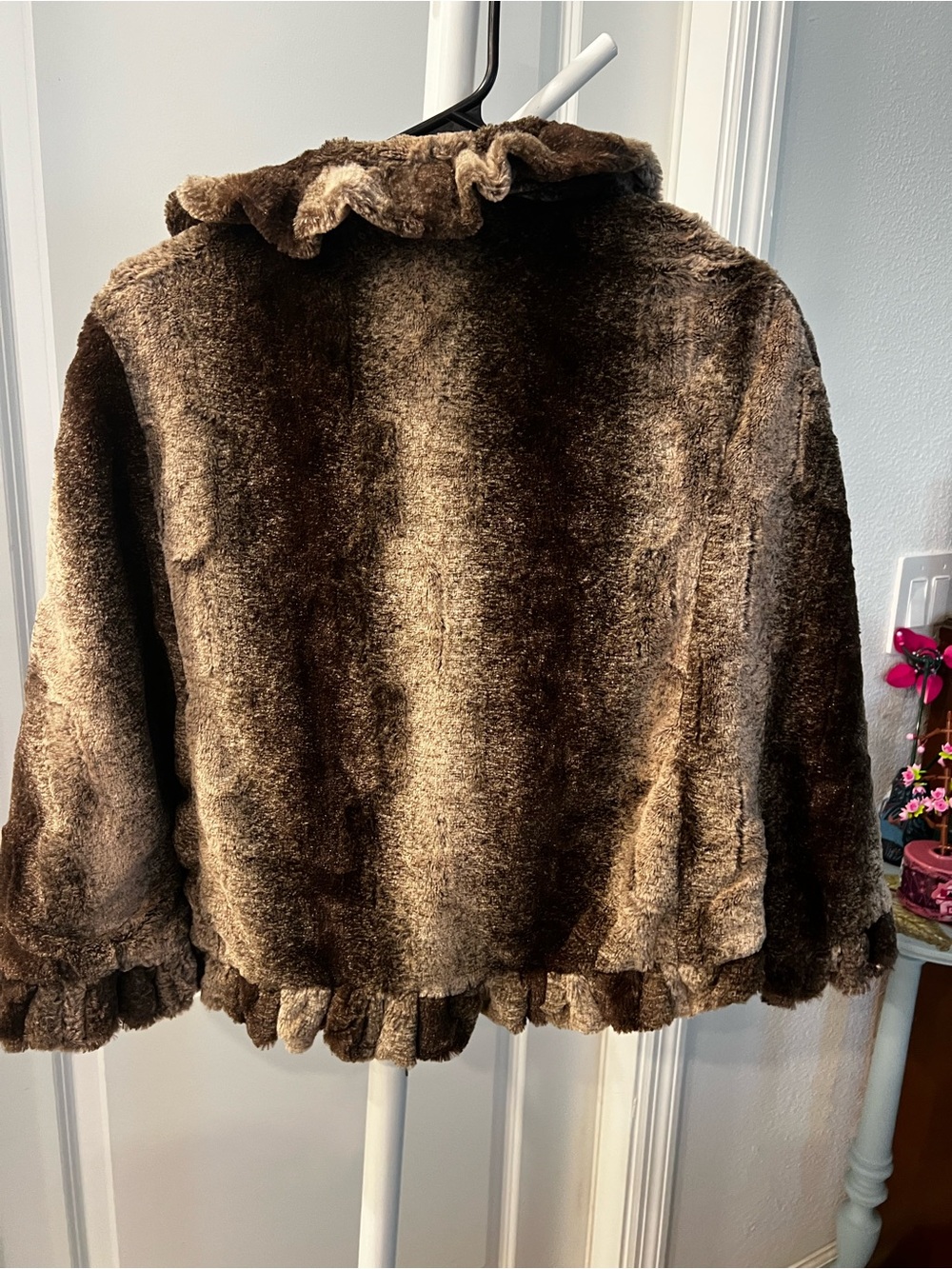 Brown Faux Fur Ruffle Jacket - Picture 6 of 7